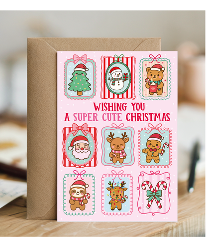Girly Christmas Card for Her Wishing You a Super Cute Christmas