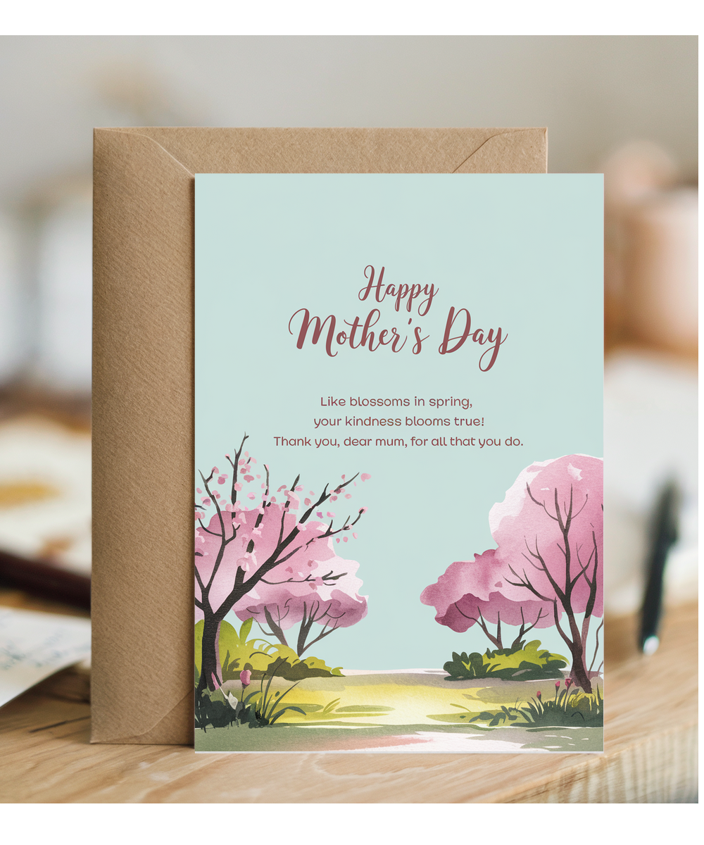 Happy Mother's Day Card Heart Blossoms pink Traditional poem