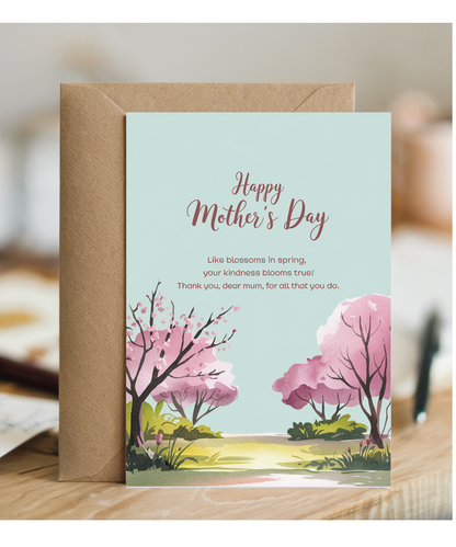 Happy Mother's Day Card Heart Blossoms pink Traditional poem