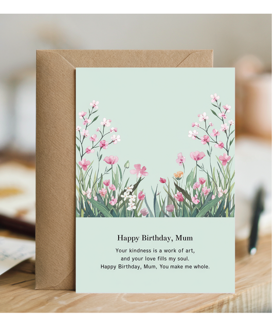 Birthday Card Happy Mum flowers poem