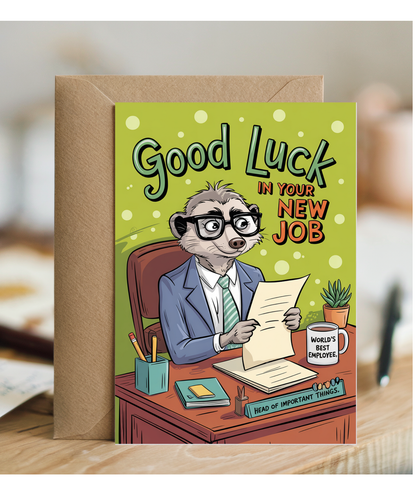 Good Luck in Your New Job Card with Cheerful Meerkat at Work