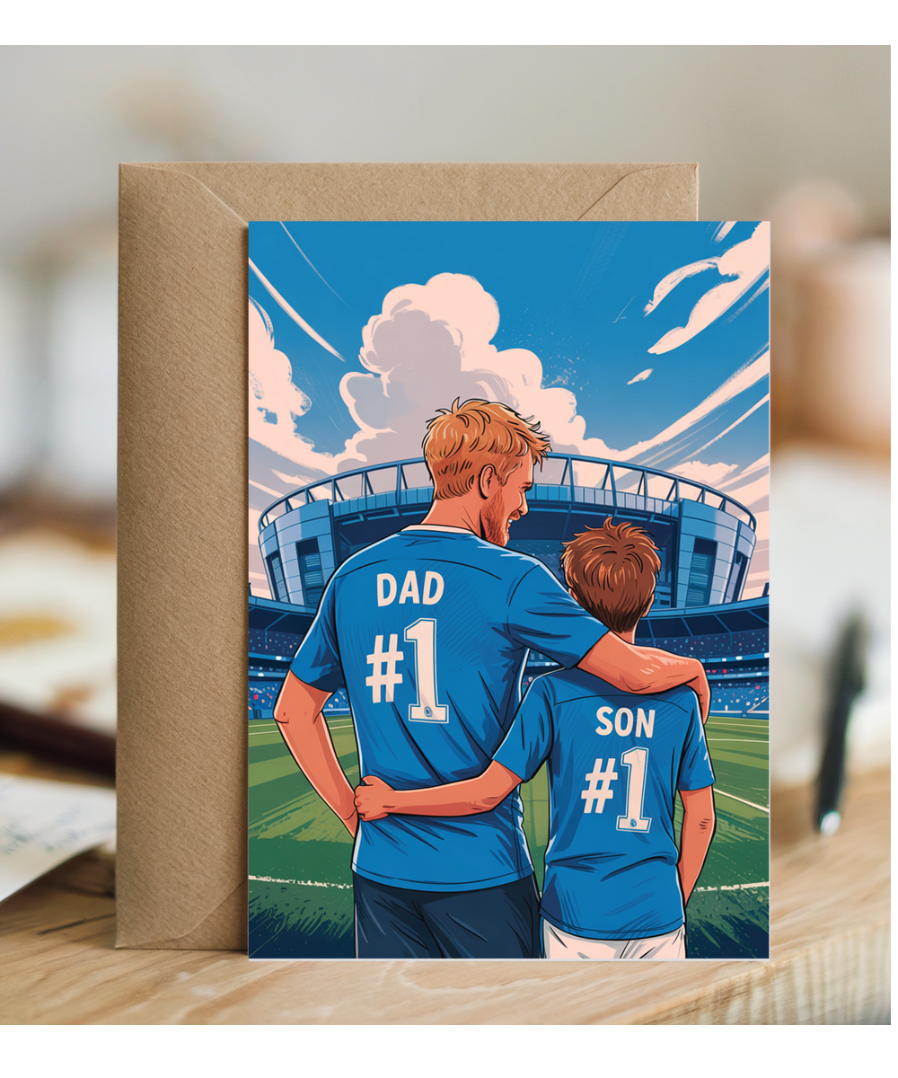 football light blue number one dad and son
