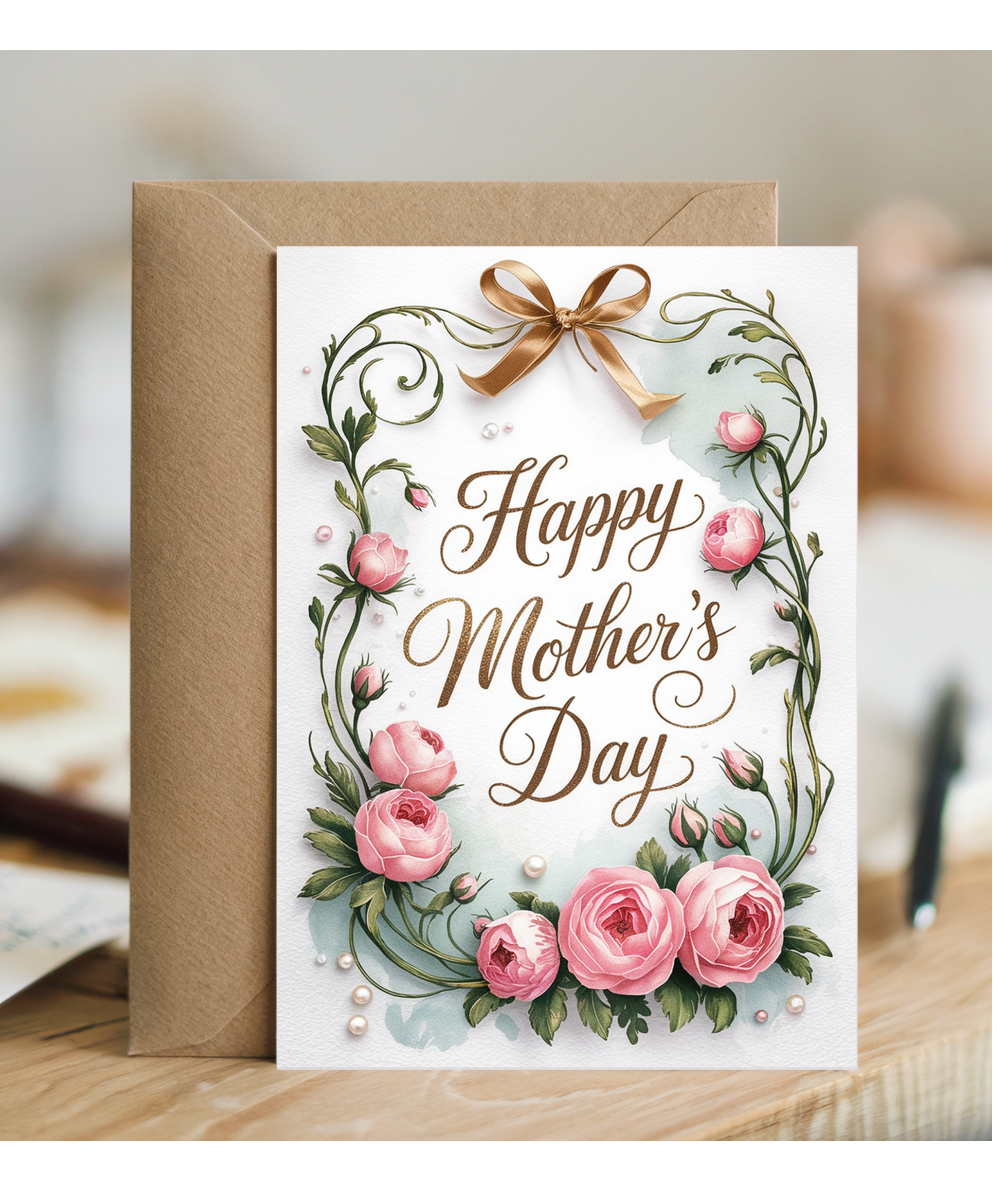 Happy Mothers Day Vintage Flowers and Pearls