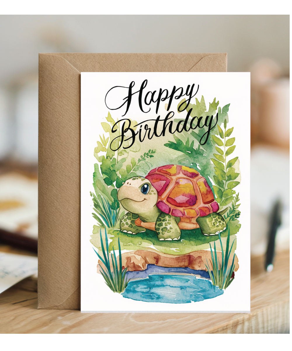 Happy Birthday cute turtle watercolour