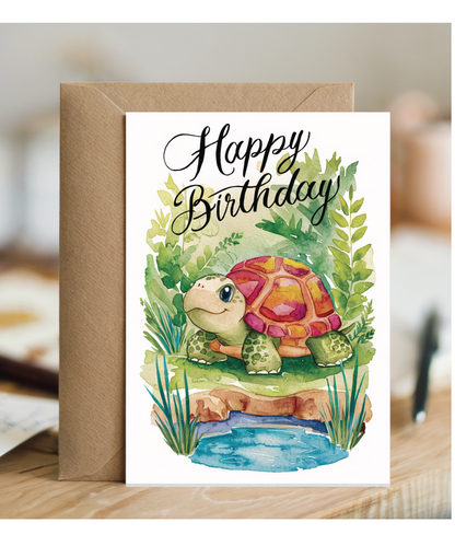 Happy Birthday cute turtle watercolour