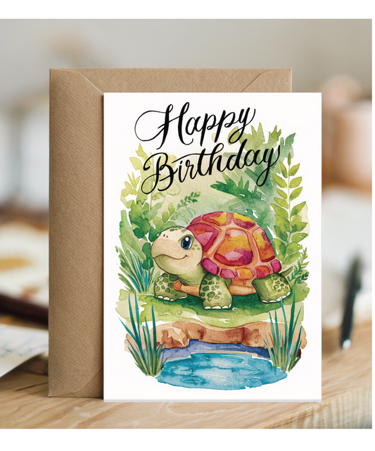Happy Birthday cute turtle watercolour