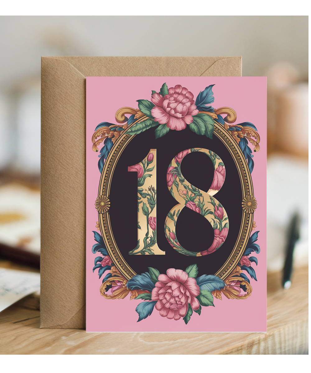 18th Birthday card floral frame for her