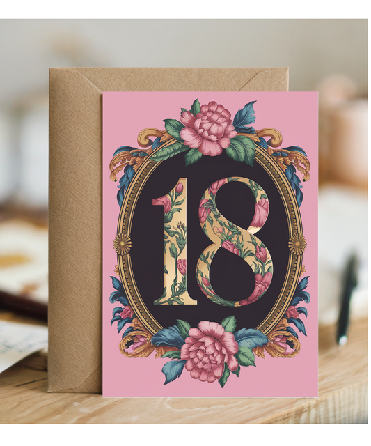 18th Birthday card floral frame for her