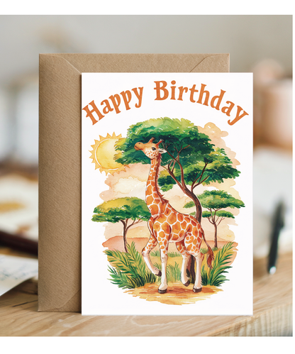 Happy Birthday cute giraffe watercolour