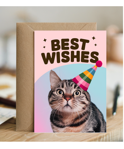 Best Wishes with Cat with a Party Hat