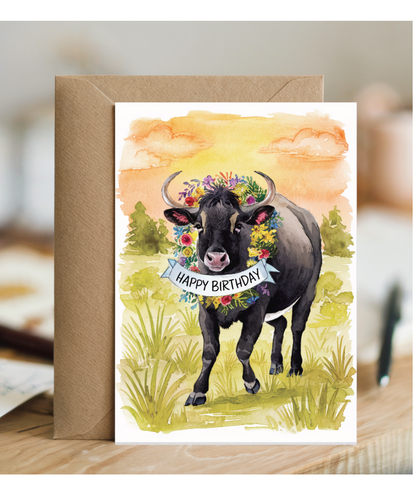 Happy Birthday cute zebu watercolour