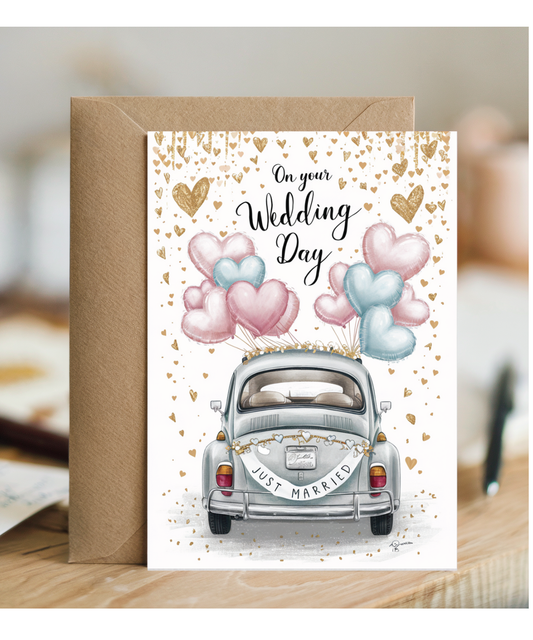 On your wedding day, just married