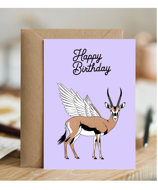 Birthday Card Springbok With Wings