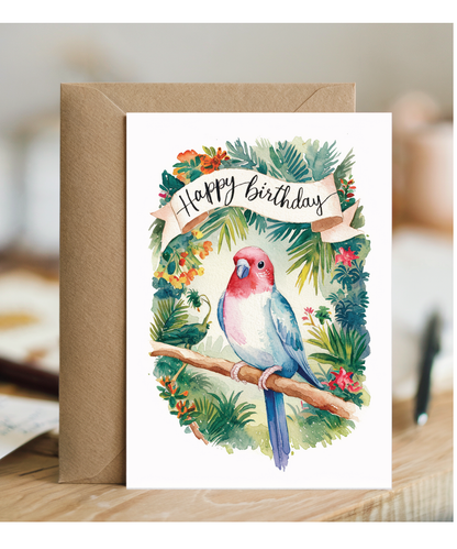 Happy Birthday cute lovebird watercolour