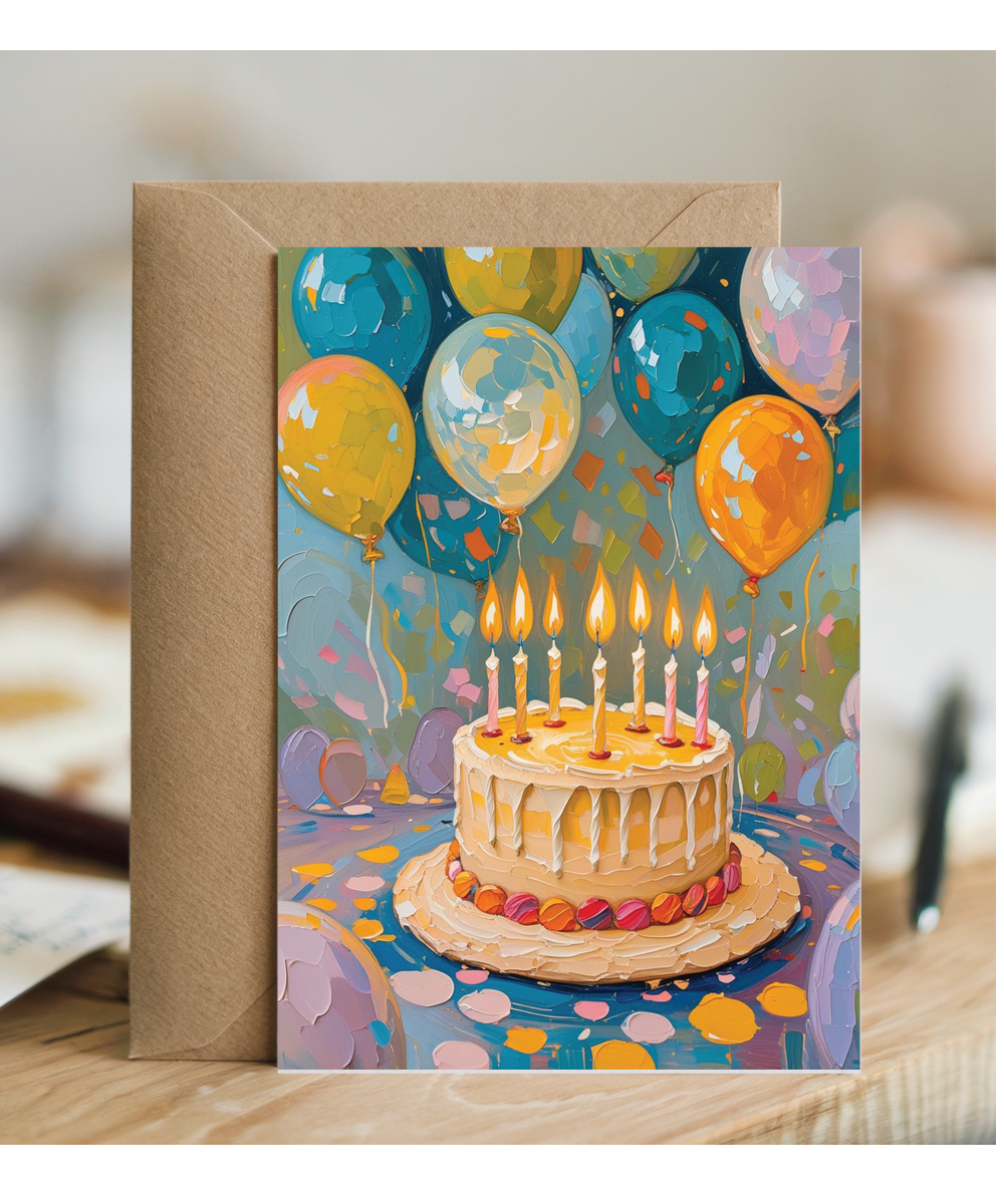 Birthday cake and candles oil painting