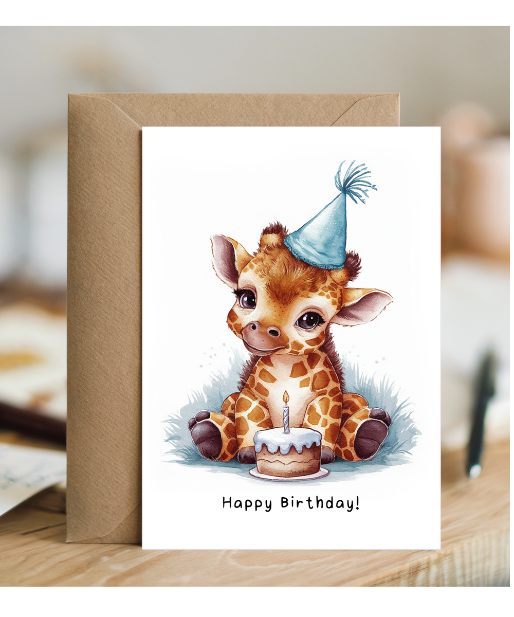 Baby Giraffe Birthday Card Adorable Animal Watercolour Illustration