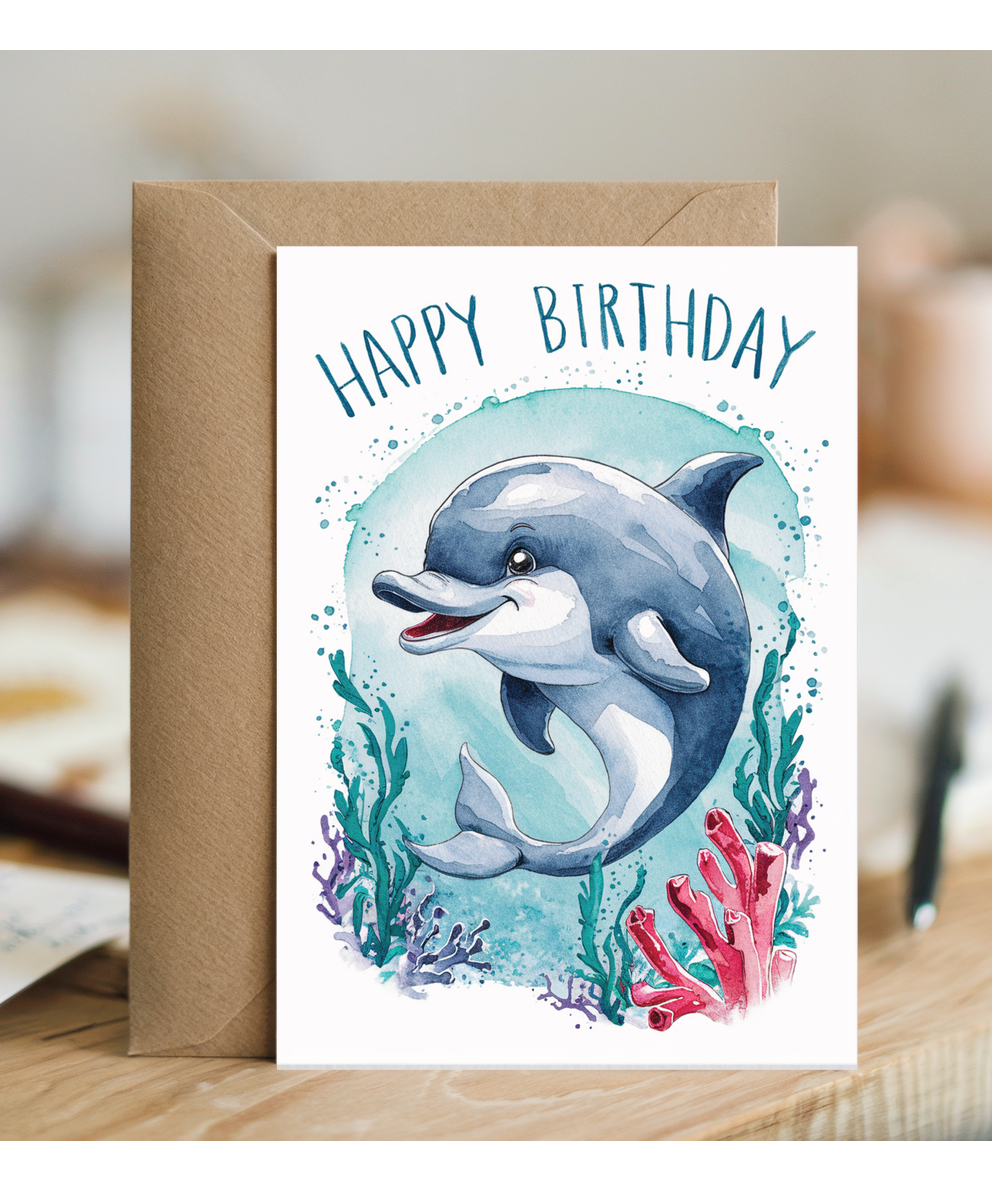 Happy Birthday cute dolphin watercolour