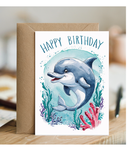 Happy Birthday cute dolphin watercolour