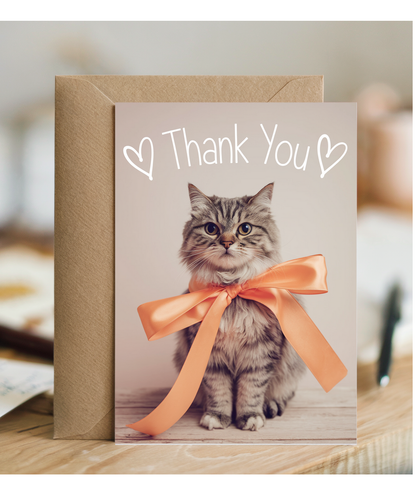 Thank You with Cat with a Ribbon