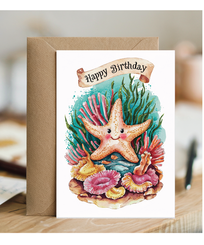 Happy Birthday cute starfish watercolour