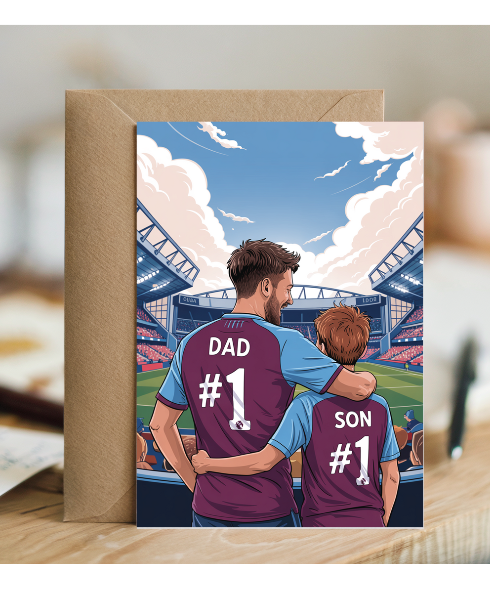football claret and light blue number one dad and son
