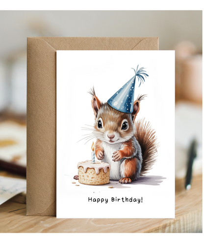 Baby Woodland Squirrel Birthday Card Adorable Animal Watercolour Illustration