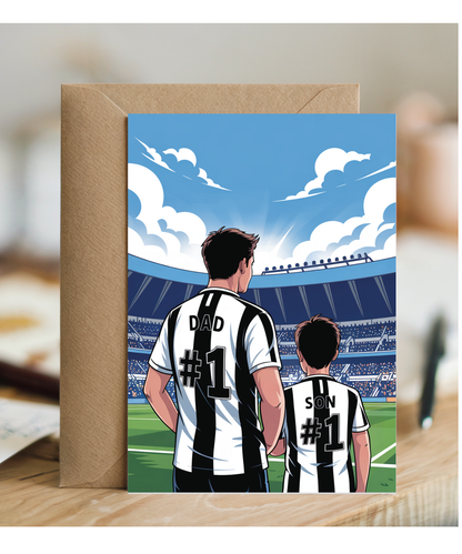football black and white striped number one dad and son