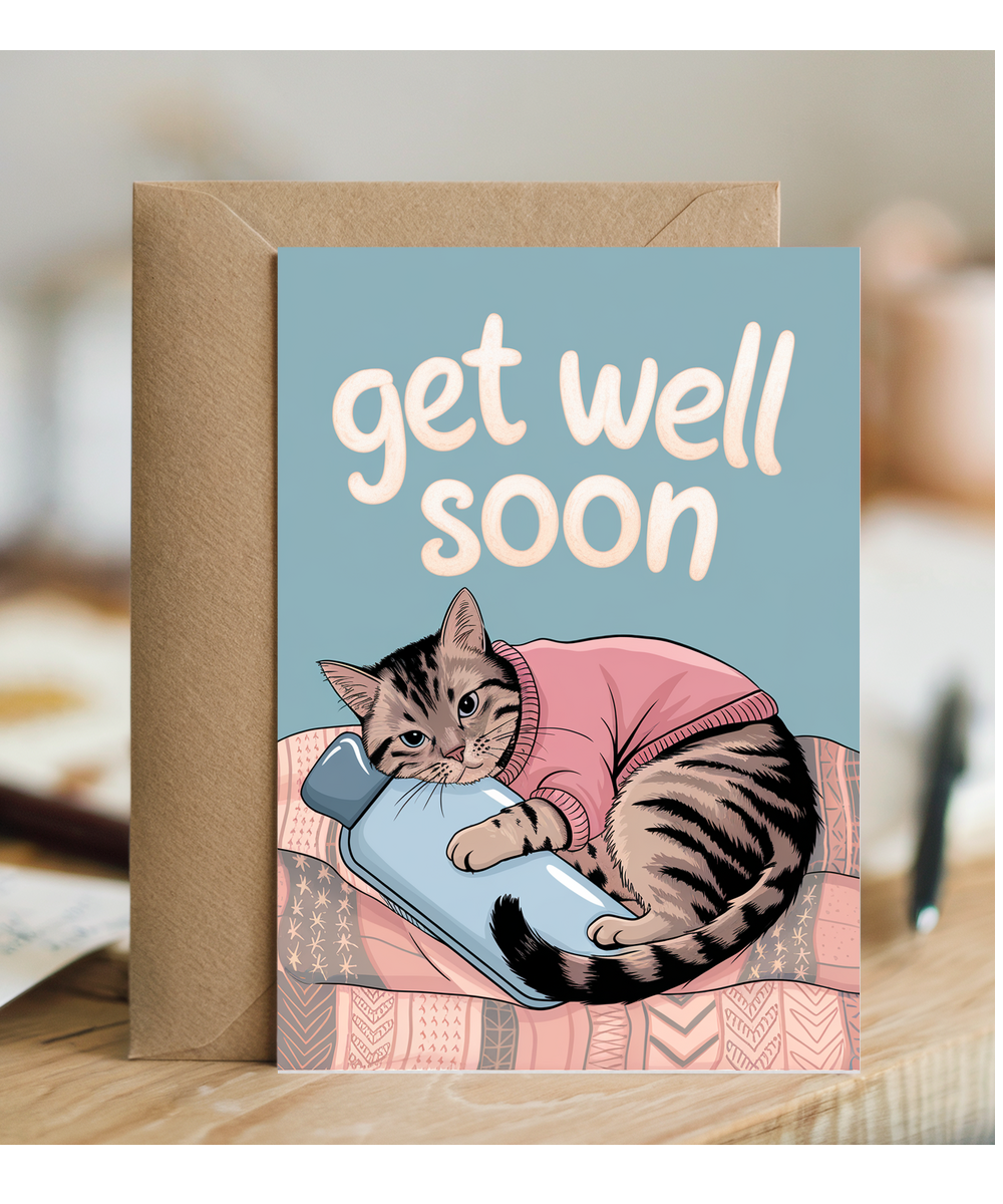 Get Well Soon - Cat with a Hot Water Bottle