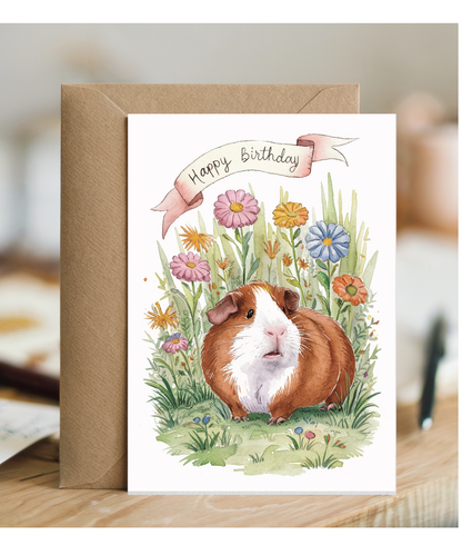 Happy Birthday cute guinea pig watercolour