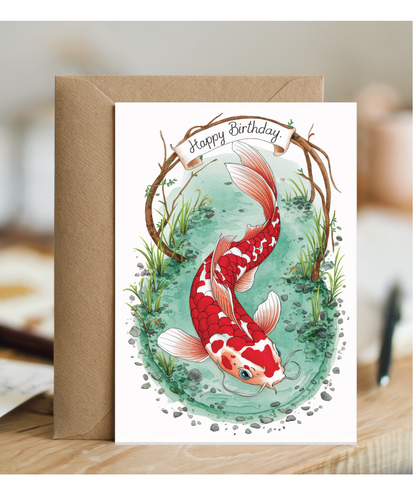 Happy Birthday cute koi watercolour