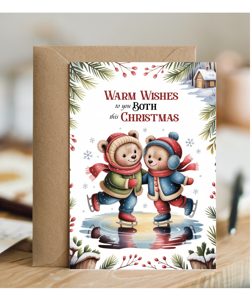 Relationship Merry Christmas Card for Cute Couples Ice Skating Teddy Bears