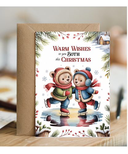 Relationship Merry Christmas Card for Cute Couples Ice Skating Teddy Bears