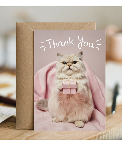 Thank You with Cat with a Gift Box