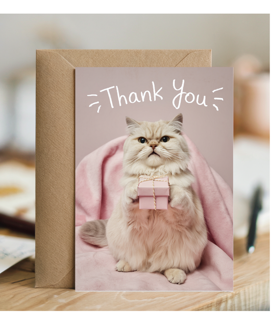 Thank You with Cat with a Gift Box