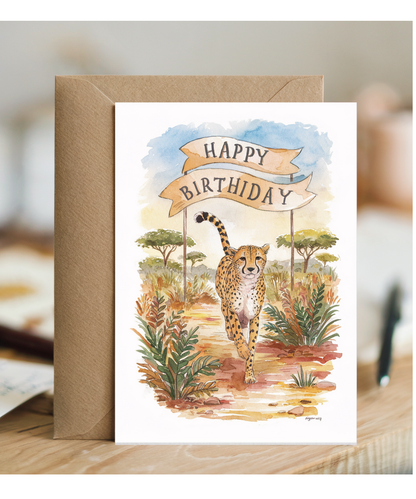 Happy Birthday cute cheetah watercolour