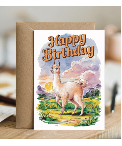 Happy Birthday cute vicuna watercolour