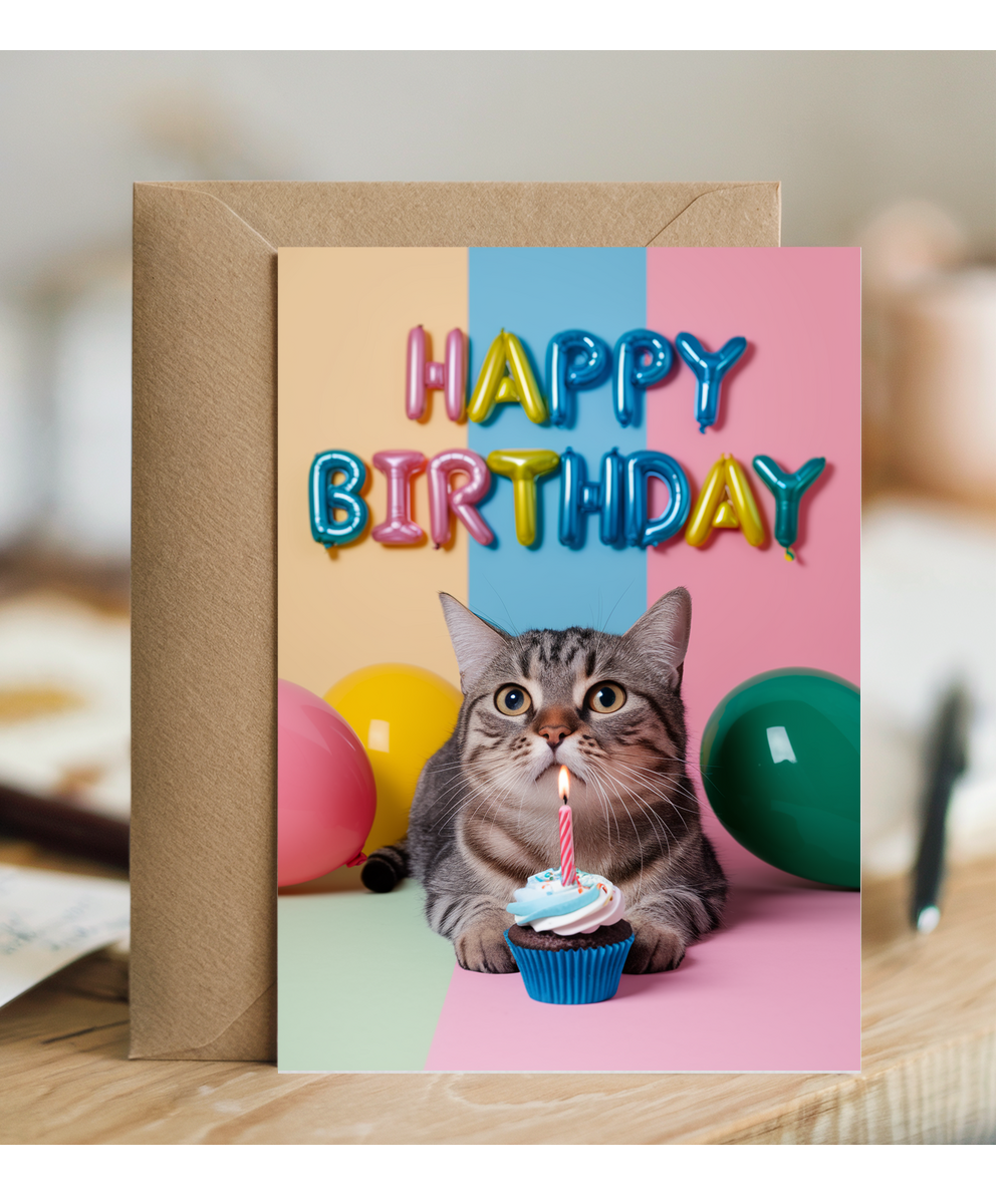 Happy Birthday with Cat with a Cupcake