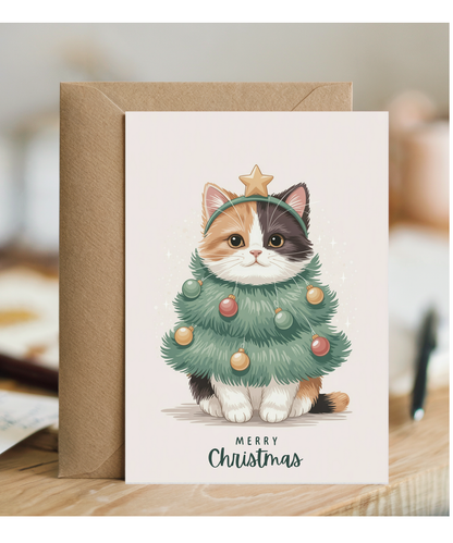 calico cat in christmas tree costume