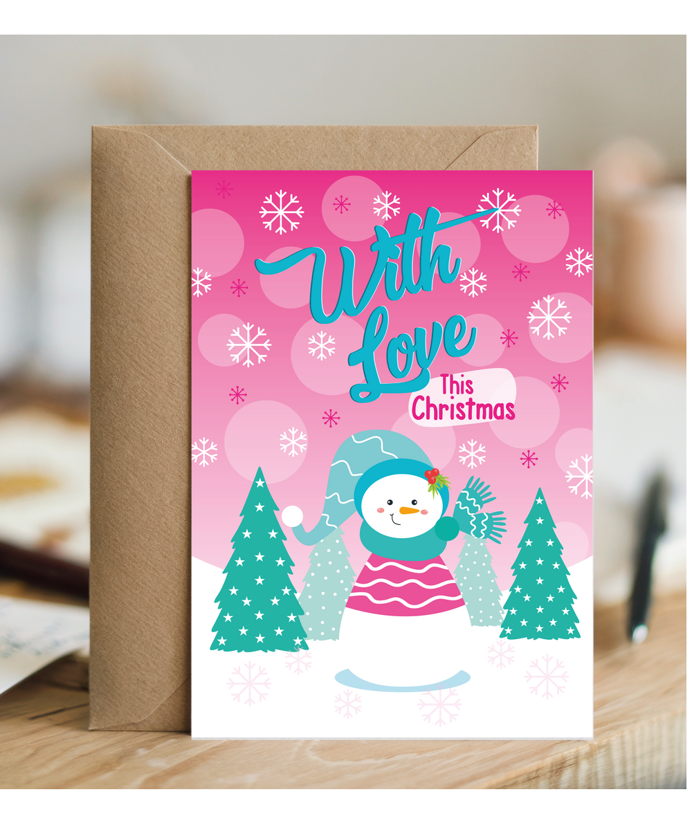 Childrens Christmas Card With Love This Christmas Cute Snowman