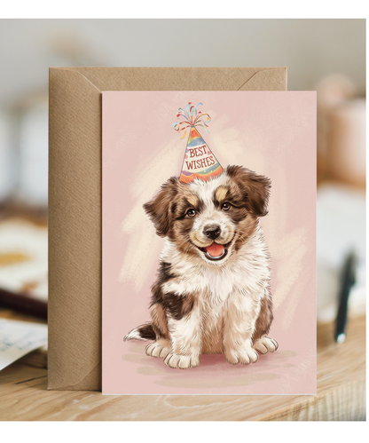 Best Wishes - Puppy with a Party Hat
