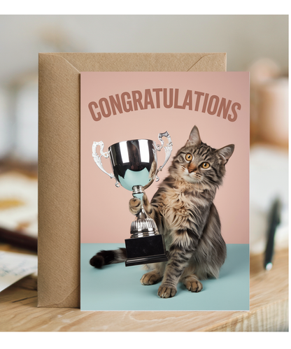 Congratulations with Cat with a Trophy