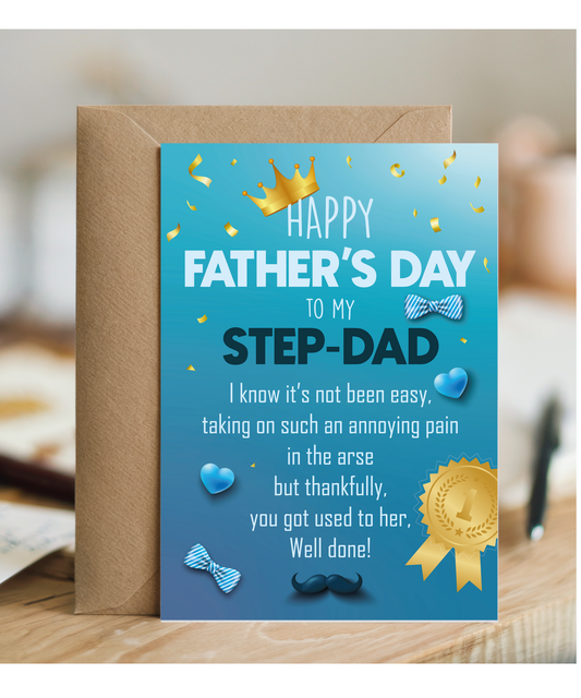 Happy Fathers Day Card to My Step Dad from Son Daughter Hilarious Joke