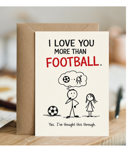 Funny I Love You More Than Football Card for Girlfriend or Wife from Boyfriend Husband