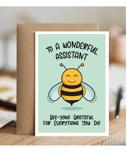 Teacher Thank You Card for Teaching Assistant Beyond Grateful Bee Pun