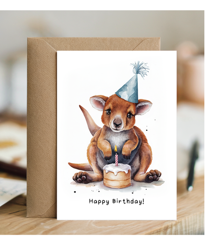 Baby Kangaroo Birthday Card Adorable Animal Watercolour Illustration