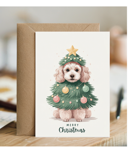 Poodle in christmas tree costume