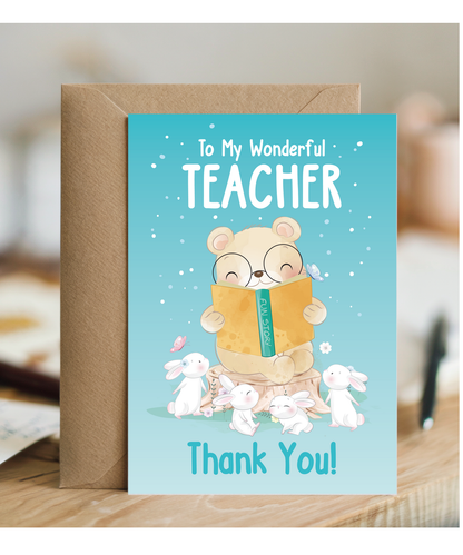 Teacher Thank You Card for Primary School Nursery Teacher Cute Teddy Bear