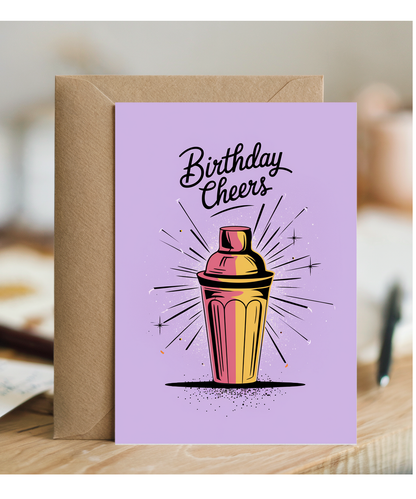 Birthday Cheers card for her cocktail shaker woman