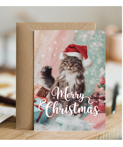 Merry Christmas with Cat with Santa Hat