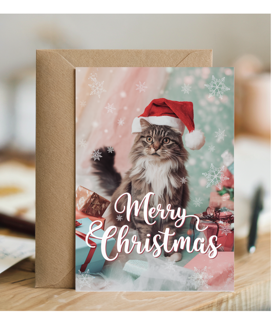Merry Christmas with Cat with Santa Hat